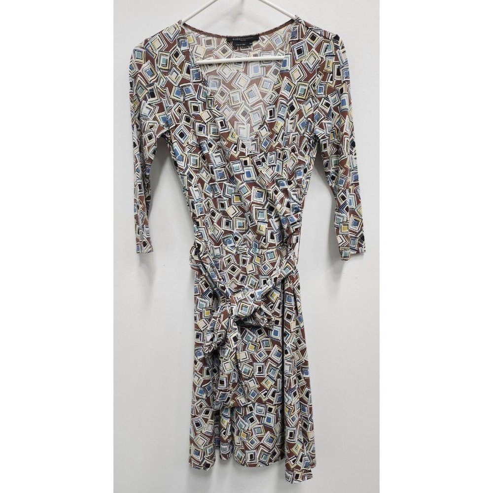 BCBGMaxzaria Womens‎ Faux Wrap Dress XS Petite Multi Abstract Belted Surplice
